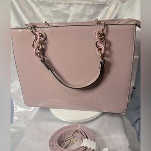 Blush Pink Patent Leather Structured Bag WGold-Tone handles & og Crossbody Strap